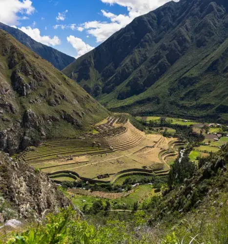 Sacred Valley terraces in the Andes Andean terraces in the Sacred Valley of Peru surrounded by mountains