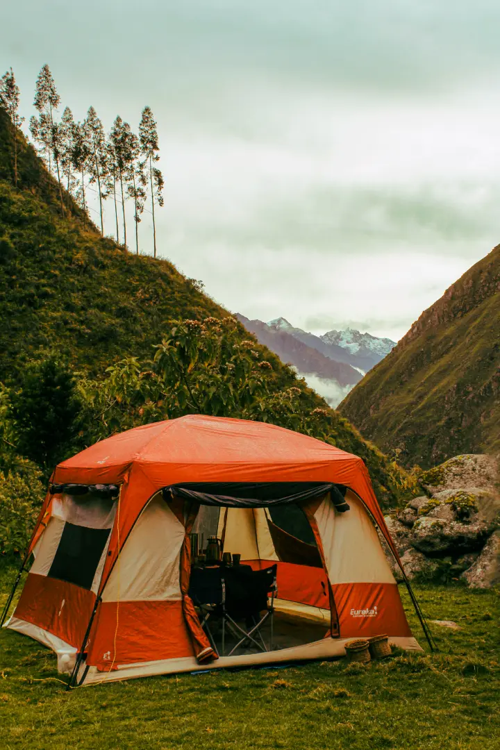 Luxury camping tent in the Andes mountains of Peru surrounded by nature