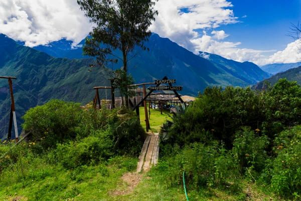 Mountain camp surrounded by dramatic landscapes in the Peruvian Andes