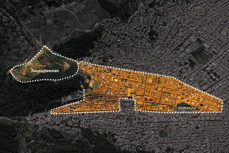 cusco puma sacsayhuaman qorikancha Map showing the traditional puma shape of Cusco