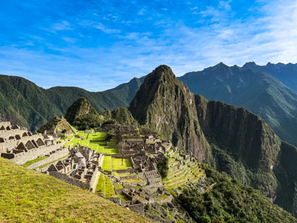Machu Picchu citadel with Huayna Picchu mountain in the background