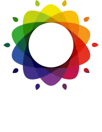 Biosphere sustainability certification logo with a multicolored flower symbol