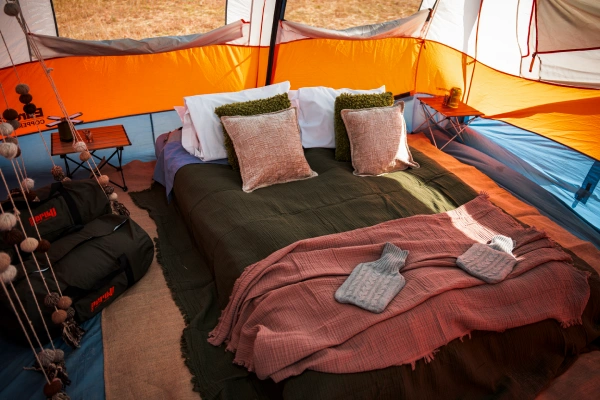 Spacious Tent Interior Spacious tent interior with a comfortable bed and seating area